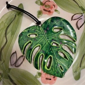 Handmade Ceramic Monstera Leaf Plant Green Ornament Boho Nova Scotia Sculpture